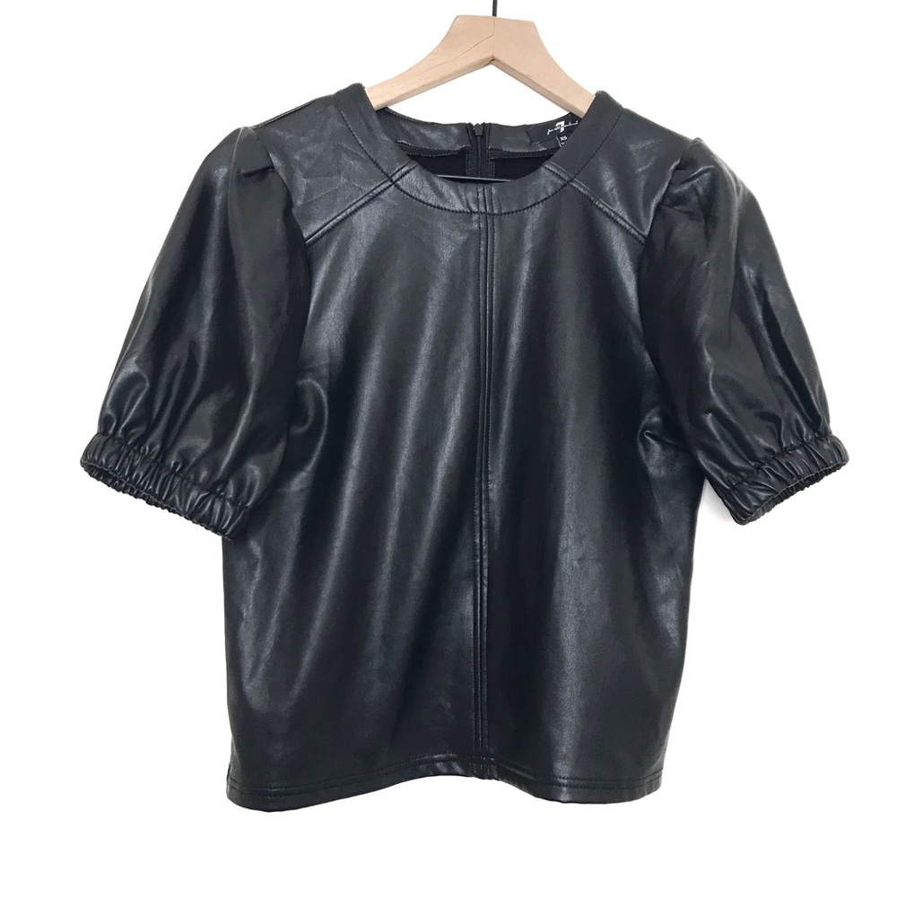 7 FOR ALL MANDKIND Puff  Short Sleeve Vegan Faux Leather Blouse Top XS
